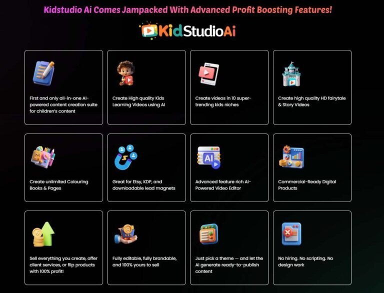 Kidstudio AI platform for creating kids animations, storybooks, and printables with AI