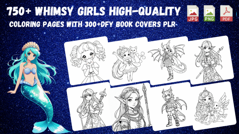 Whimsy Girls Coloring Pack PLR sample pages preview
