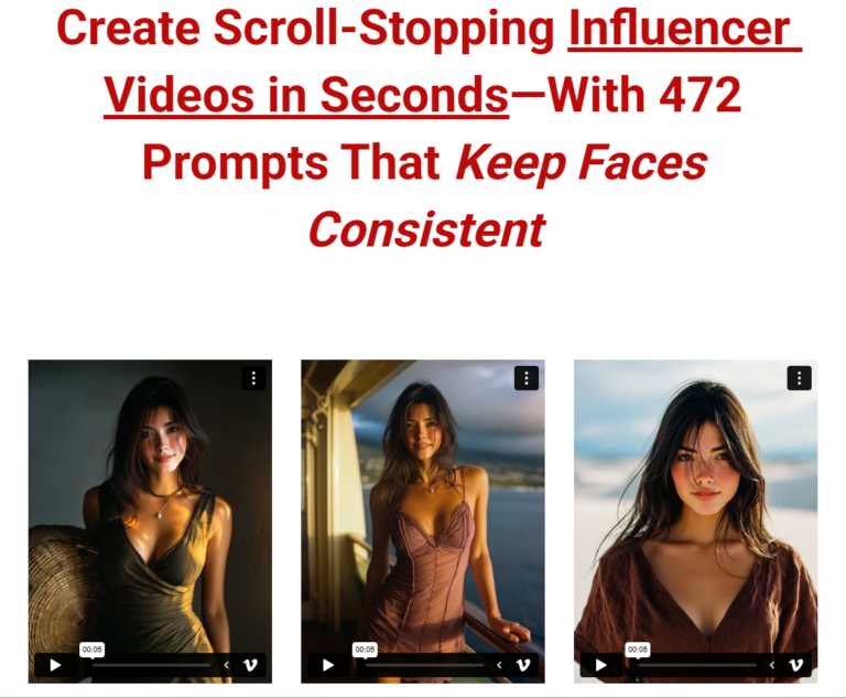 472 Prompts for Female-Influencer Videos